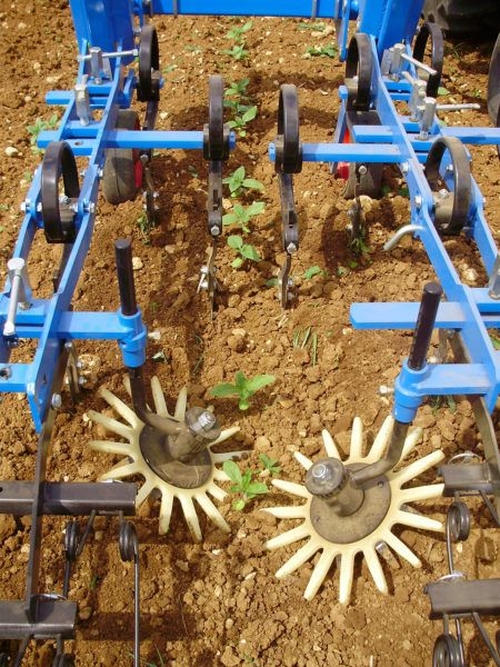 Équipement agricole avec guidage intégré pour cultures en rangs