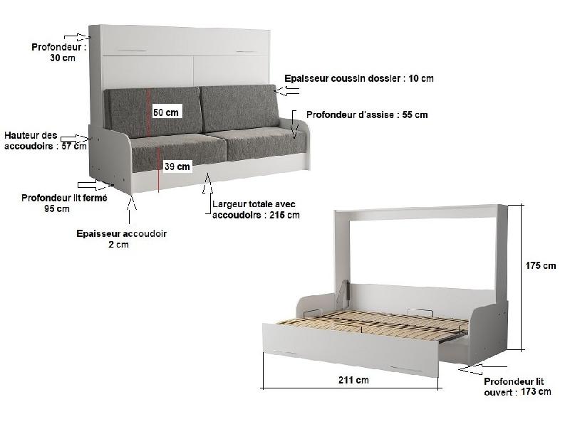 Armoire-lit escamotable VERTIGO SOFA - accoudoirs mélaminés blanc brillant - canapé anthracite - couchage 160x200 cm_2