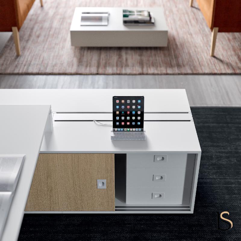 Bureau Manager X3 Quadrifoglio: rangement et style - 184, Blanc, Blanc, Avec caisson_2