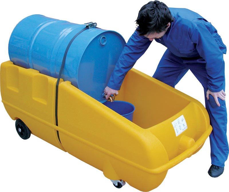 Chariot en rétention - transport de liquides polluants en fûts 30L à 220L ou bidons - acier galvanisé ou polyéthylène_2