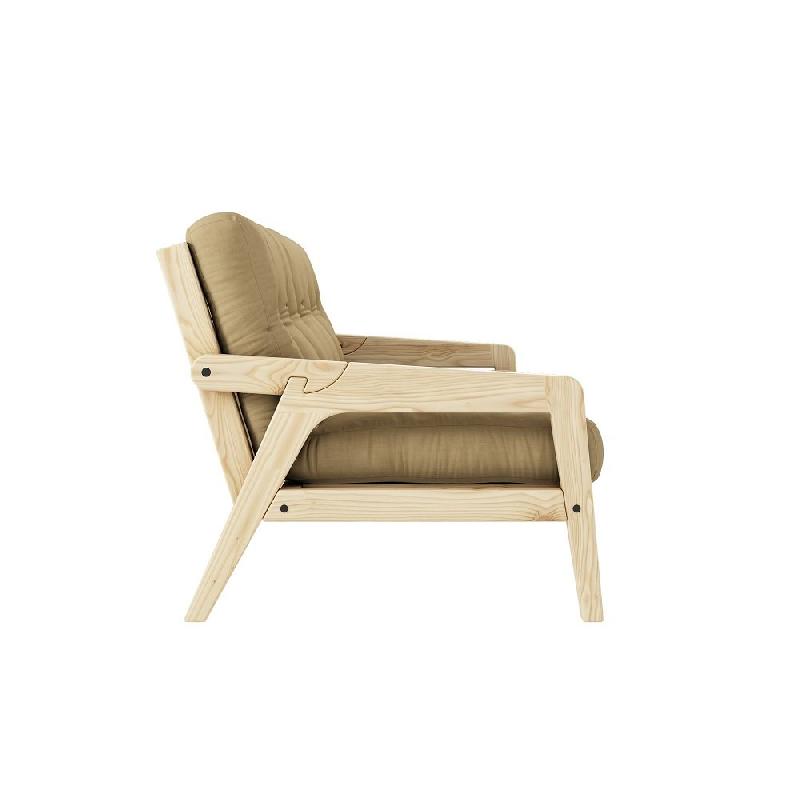 Canapé convertible futon Grab - Pin massif naturel - Coloris beige blé - Couchage 130 x 190 cm_2