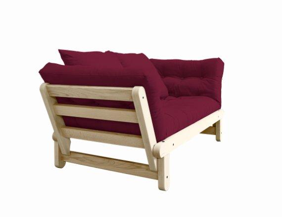 Banquette méridienne futon Beat - Pin naturel et tissu bordeaux - Couchage 75x200 cm_2