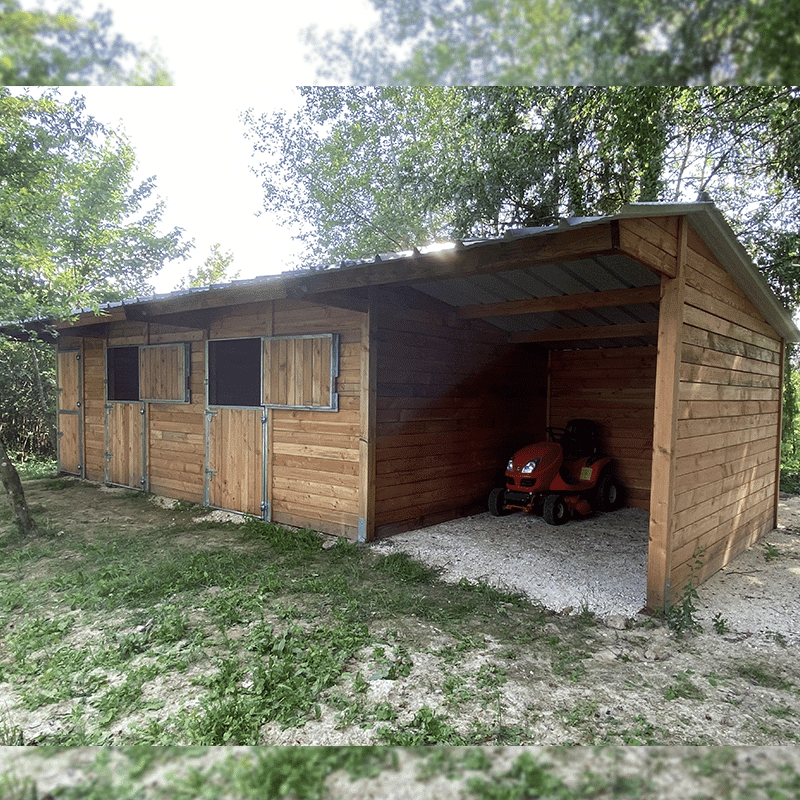 Box avec Abri et Sellerie - BOX017 - Module 2 Boxes en Bois Douglas avec Toiture Bac Acier_2