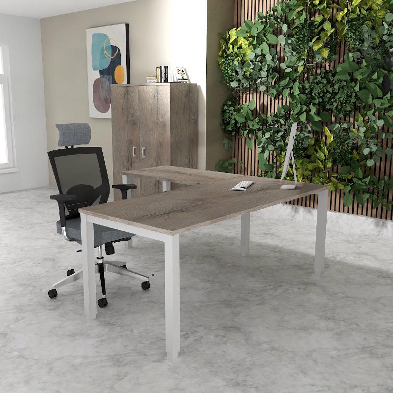 Bureau d'angle Tempo - Mobel Linea. - 160, Alu, Non, Chêne grisé_0