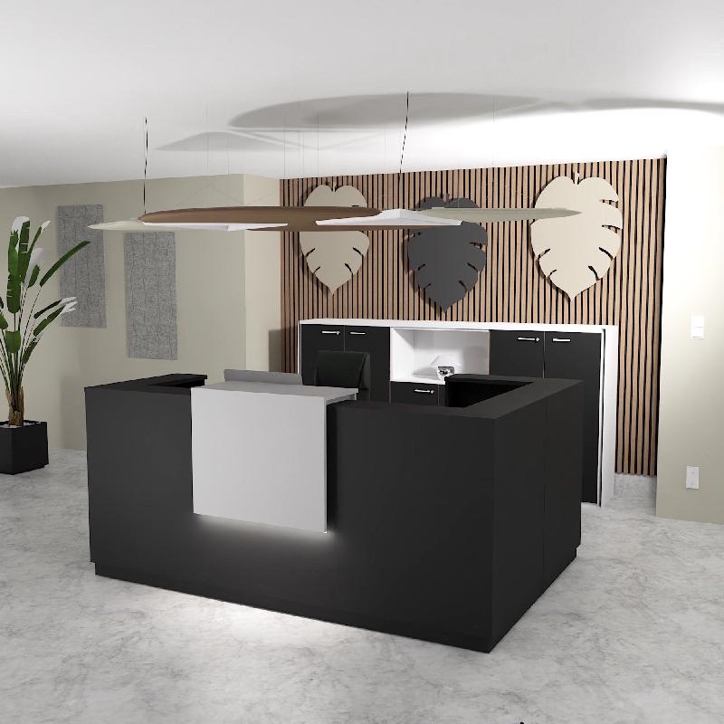Banque d'accueil d'angle Delta Plus avec réhausse - Mobel Linea - 224, Blanc mat, Droite, Noir, Non_0