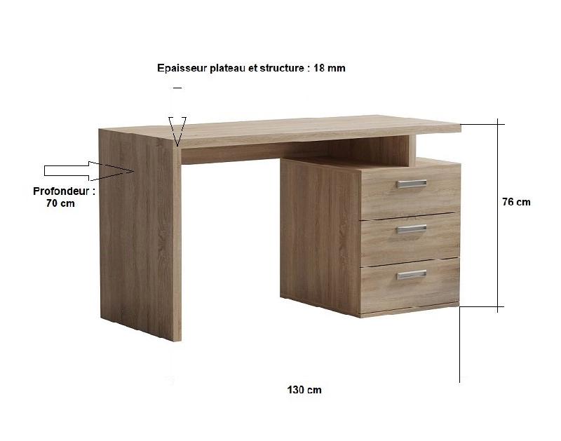 BUREAU RUBY 3 TIROIRS CHÊNE 130 X 70 CM_2