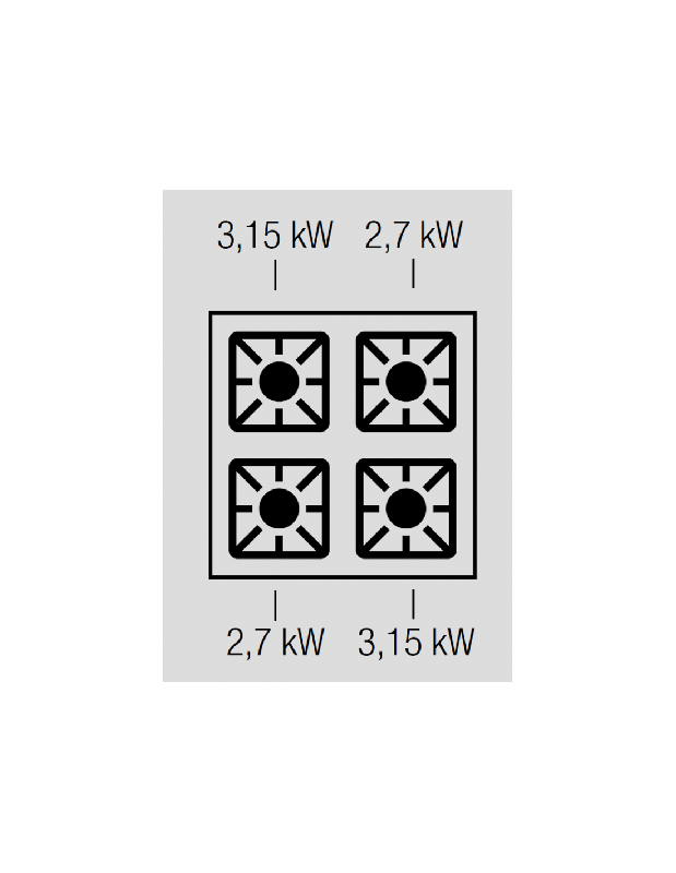 Fourneau 4 feux gaz à poser - 11.7 Kw - Gamme DOMINO 600 - Référence G4S6 - MBM_2