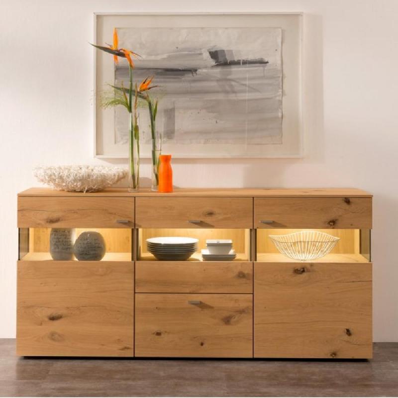 Buffet Anzio Holz - 2 portes, 5 tiroirs en chêne noueux naturel avec option LED_2