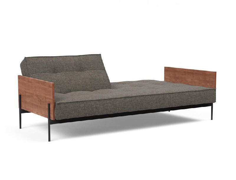 Canapé-lit Innovation Living Splitback Lauge - Convertible 115x210 cm - Tissu Flashtex Dark Grey - Accoudoirs Noyer_2