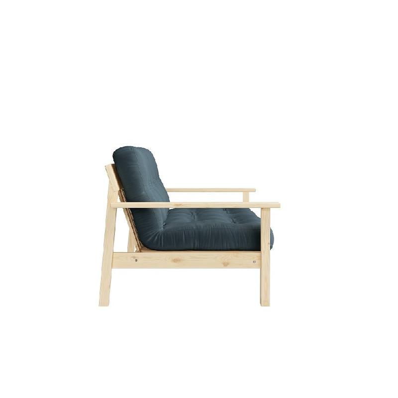 Canapé convertible futon UNWIND - Pin naturel - Coloris bleu pétrole - Couchage 130 x 190 cm - Style scandinave_2