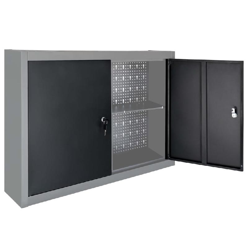 Vidaxl armoire à outils murale style industriel métal gris et noir 145365_2