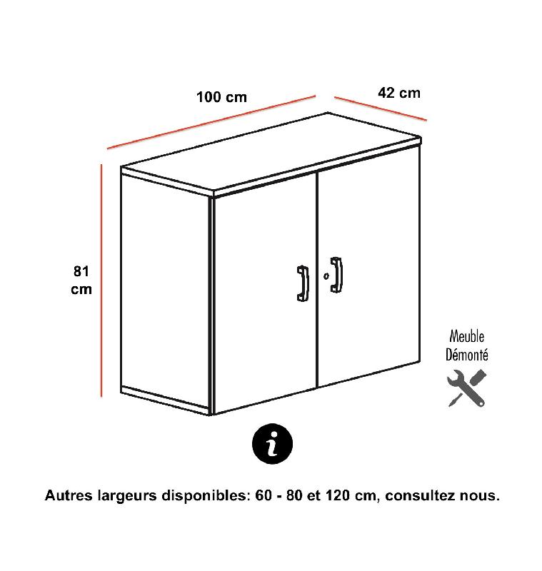 Armoire basse à portes battantes - Mobel Linea - 100, Gris aluminium, Chêne grisé_2