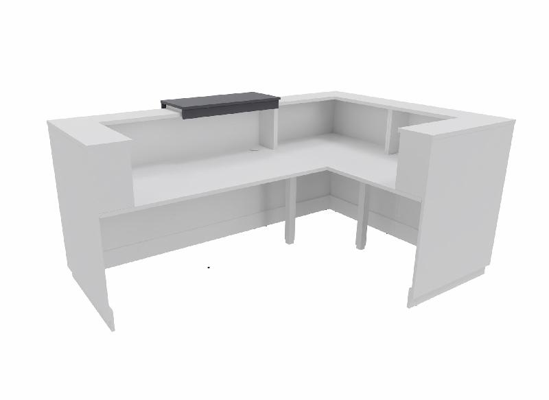 Bureau d'accueil avec retour Delta blanche avec réhausse. - 184, Droite, Blanc, Oui, Acacia clair_2