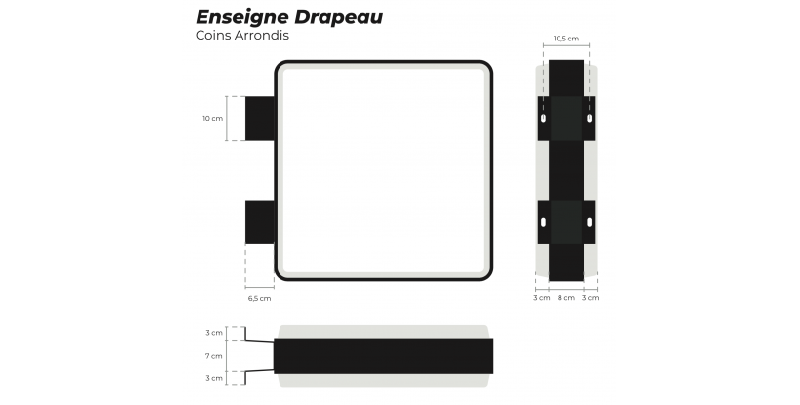 Enseigne drapeau lumineuse avec coins arrondis - Éclairage LED inclus - Personnalisable_2