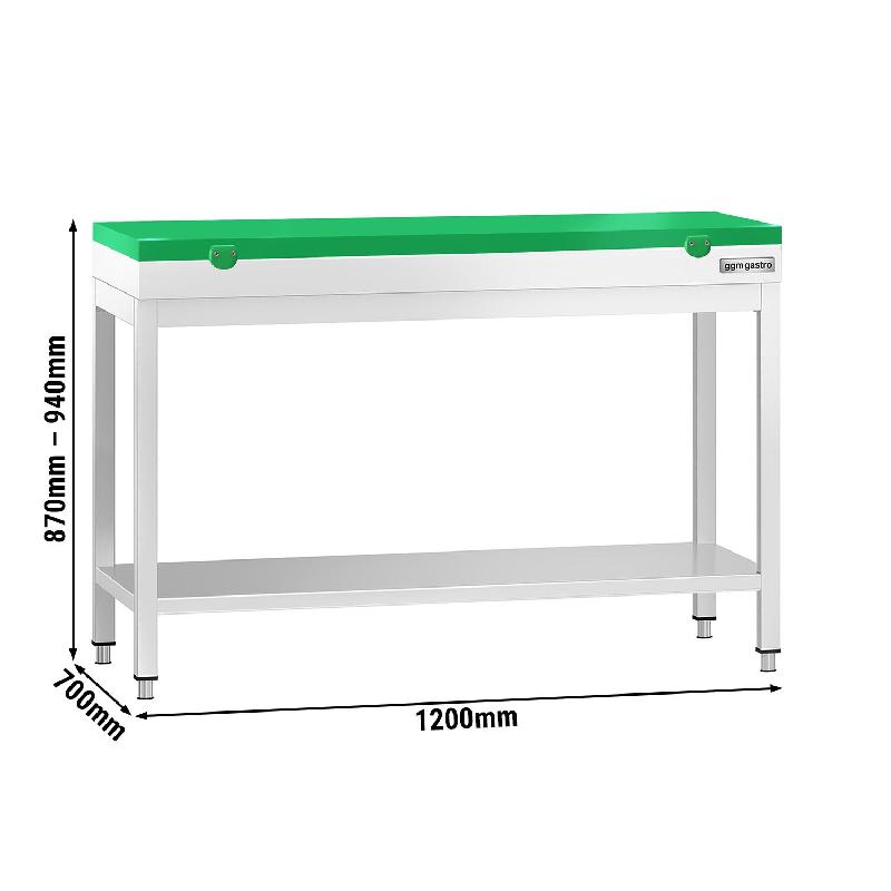 Table inox de découpe avec plan vert - Profondeur 700 mm | Ggm - 1200_2