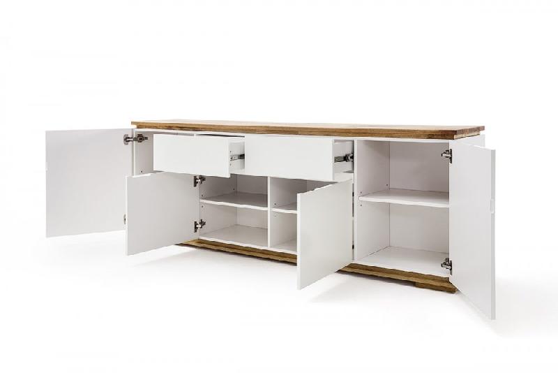 Buffet Charly 4 portes 2 tiroirs - Laqué blanc mat avec plateau et socle en chêne noueux_2