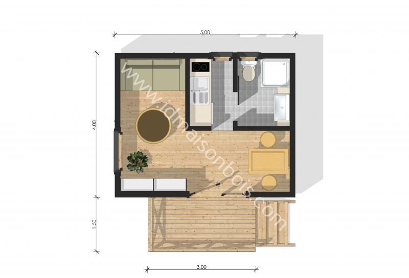 Marseille - Studio de jardin en bois ID Maison - Toiture plate 20m² avec cuisine, salle de bain et WC_2