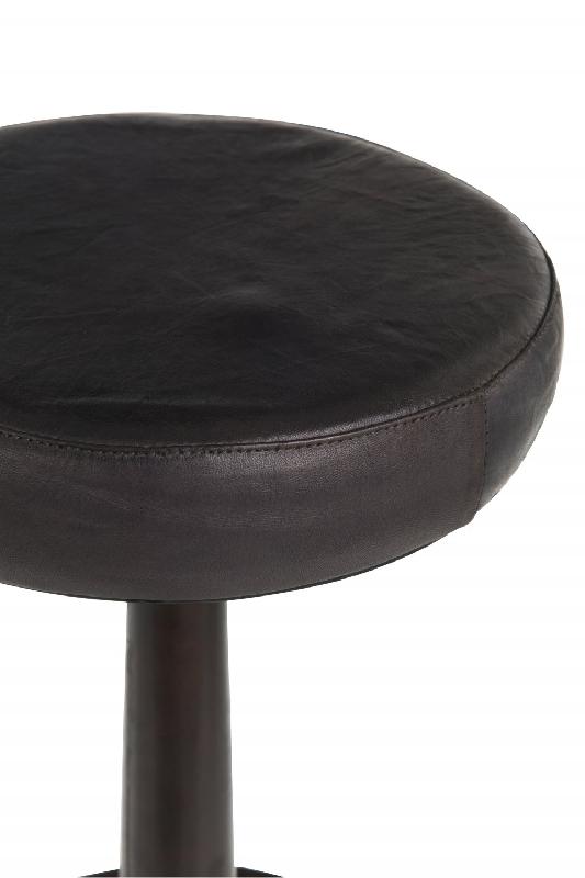 Tabouret de bar Valona en cuir noir - design contemporain avec dossier et piétement chromé_2