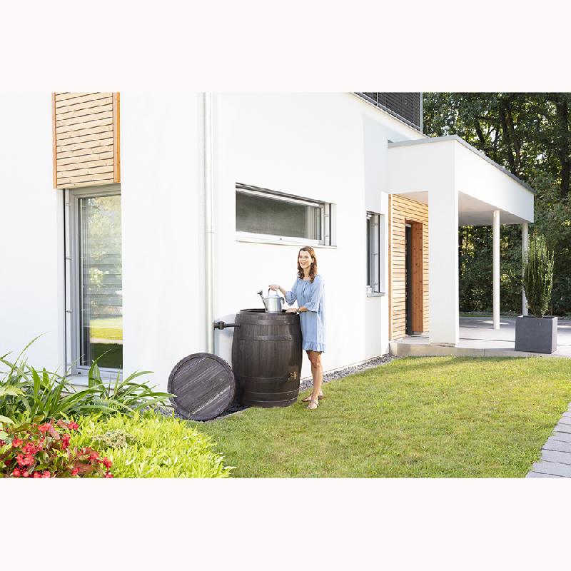 Récupérateur d'eau de pluie mural - Tonneau Vino 250L en polyéthylène - Marron - Marque Garantia_2