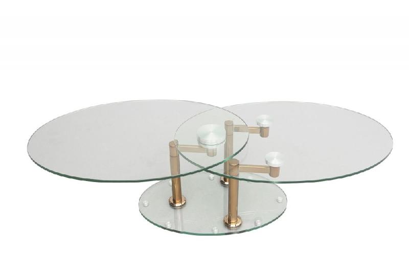 Table basse Double Cooper - plateaux pivotants en verre trempé et piétement acier cuivre inoxydable_2