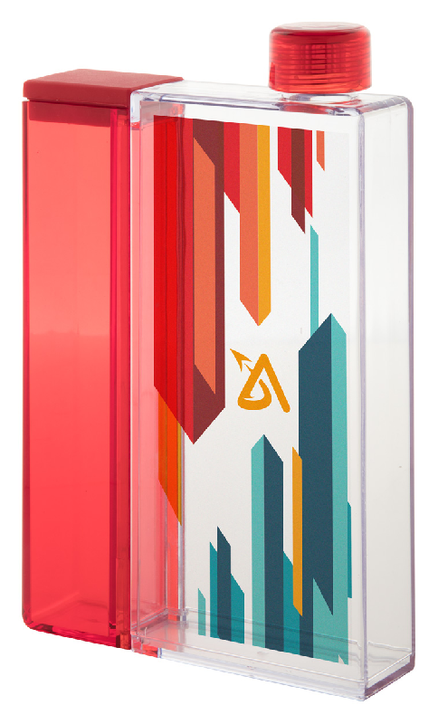 Gourde rectangulaire en plastique transparent - réservoir amovible - capacité 320 ml / 125 ml - couleur rouge_2