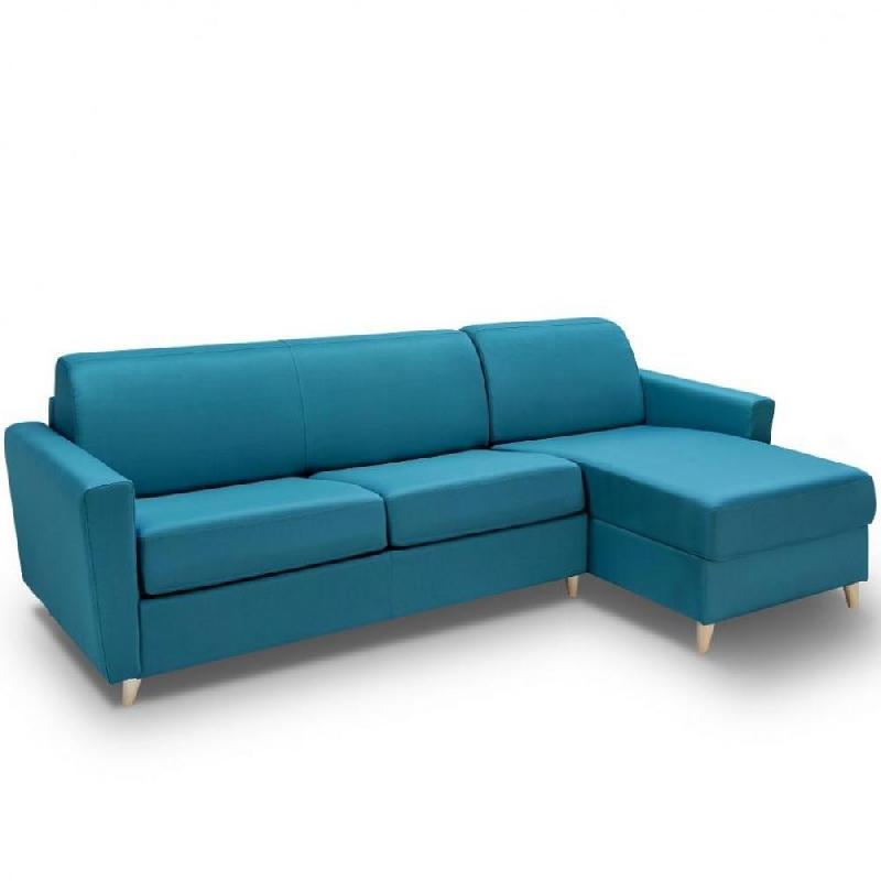 Canapé d'angle convertible express Virgola - 140 cm - Sommier à lattes - Matelas 16 cm - Tissu bleu turquoise_2