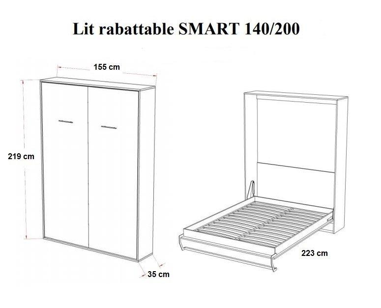 Armoire lit escamotable SMART-V2 gris graphite mat - Couchage 140x200 cm - Ultra-plate avec ouverture auto-freinée_2