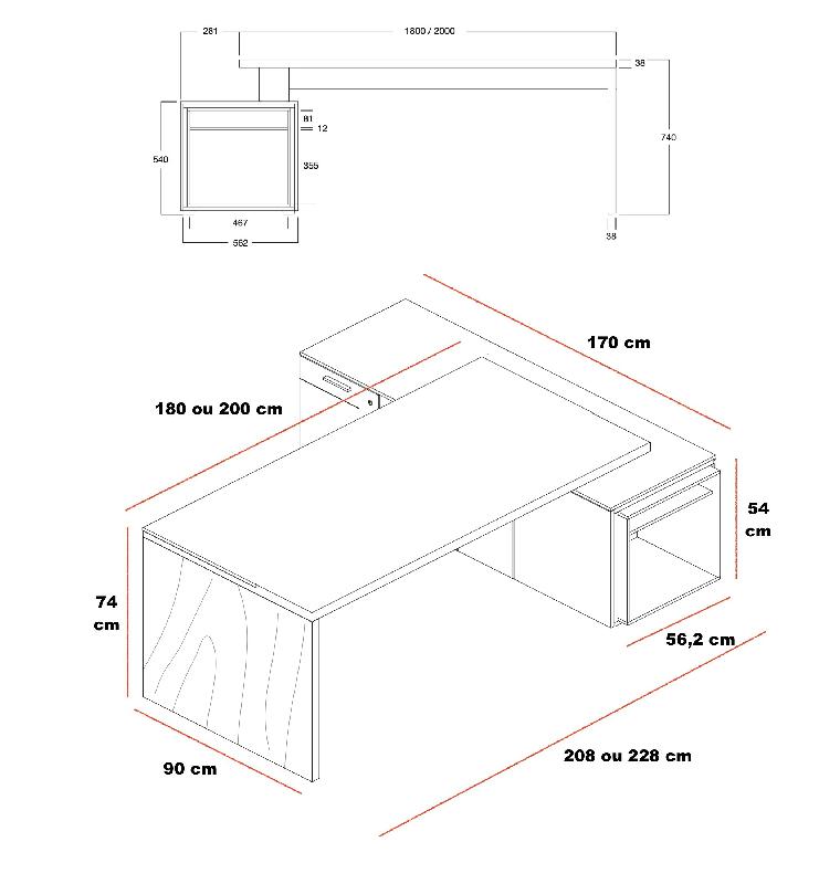 Bureau de manager Sile avec meuble intégré - Bralco - Non, 228, Noyer, Non, Droite_2