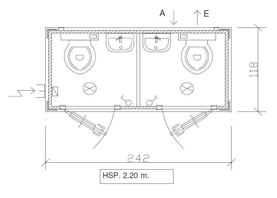 Bungalow sanitaire de chantier avec 2  WC à l'anglaise et 2 lave-mains - SS1_2