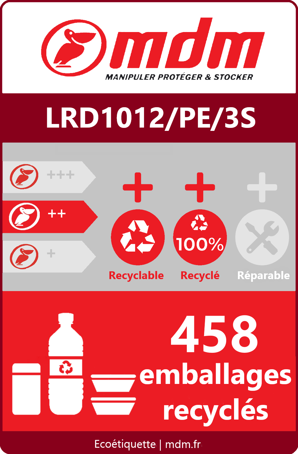 Palette plastique monobloc 3 semelles - Résistante aux acides, insectes et bactéries - LRD1012/PE/3S_2