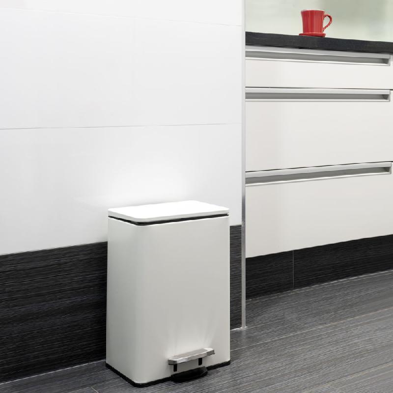 Conteneur rectangulaire extérieur à pédale - 20L - Aluminium blanc mat avec couvercle hygiénique et seau amovible_2