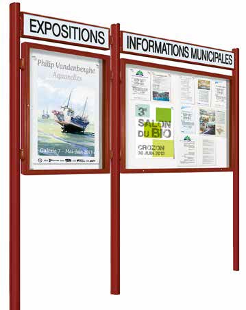 Vitrine double battant simple face murale ou sur piétement - QUARTZ - Utilisation extérieure - Cadre aluminium et vitrage plexichocs_2