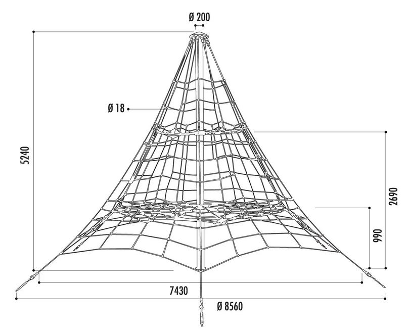 Araignée pour aire de jeux - Hauteur 4.5 m, 5 m ou 5.5 m - Filet de pyramide en corde armée solide Ø 18 mm, connecteurs en aluminium_2