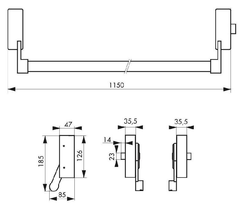 Serrure antipanique 1 point latéral réversible - laqué blanc - porte maxi 1150 mm - norme CE NF EN1125_2