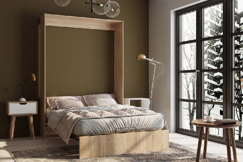 Armoire lit escamotable Dynamo - Chêne - Couchage 120x200 cm avec sommier à lattes_2