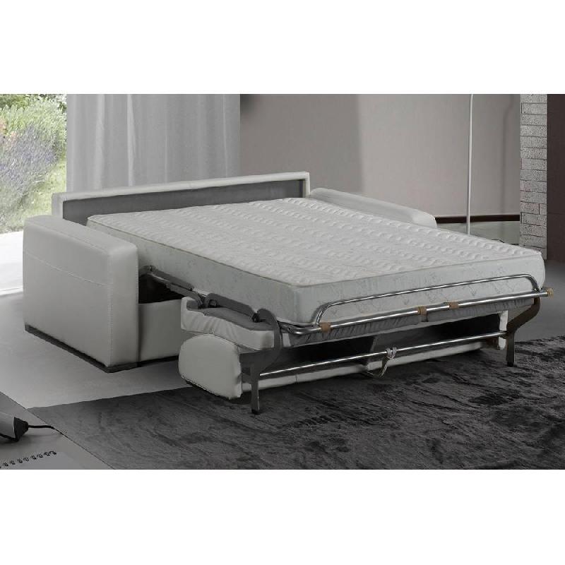 Canapé convertible 3 places Master - Couchage express 160x197cm - Matelas 18cm mousse polyuréthane haute résilience - Sommier à lattes Renatonisi - Blanc cassé_2