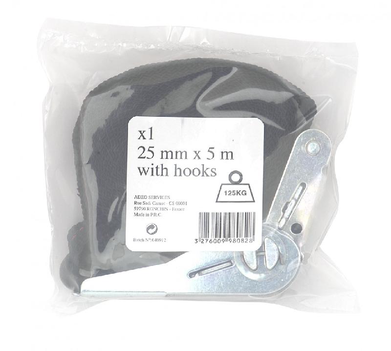 Sangle d'arrimage avec tendeur à cliquet et crochet - 5 m x 25 mm - Charge utile 125 kg - Polypropylène_2