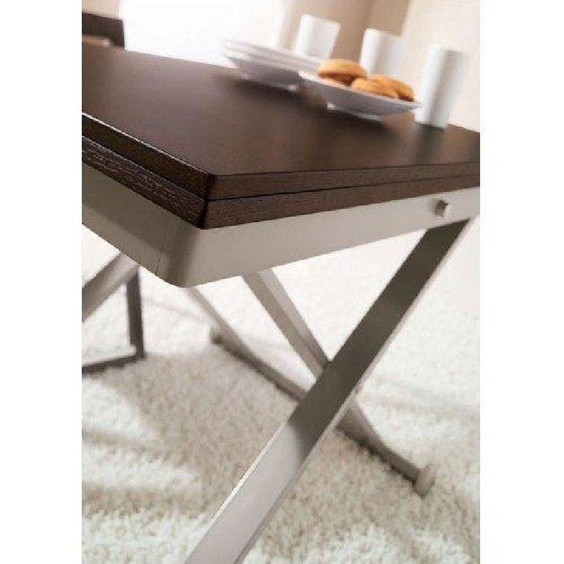 Table basse relevable et extensible Flexy - bois wengé et acier satiné - piétement croisé avec roues_2