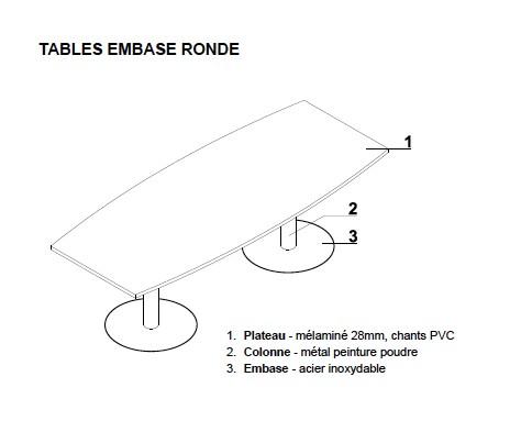 Table de réunion forme tonneau avec base chromée Ogi - MDD. - 200, Noir, Blanc_2