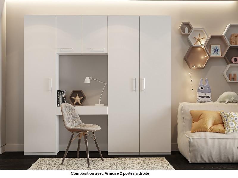 Ensemble de rangement pont avec table bureau et tiroir - Blanc mat - Largeur 250 cm - Collection SMART_2