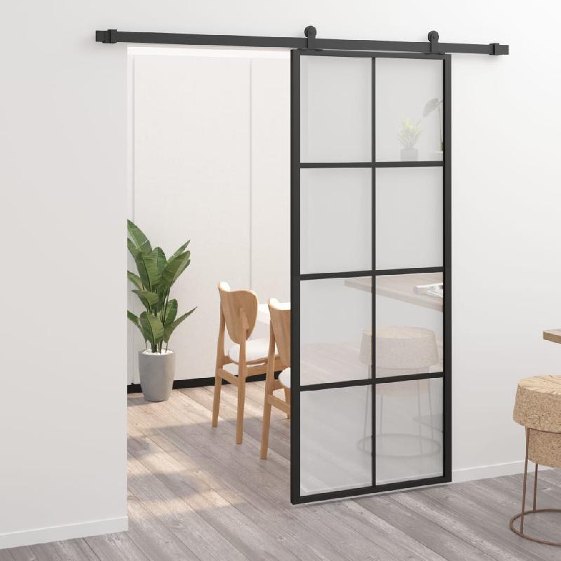 Vidaxl porte coulissante quincaillerie aluminium et verre esg 76x205cm 3056796_2