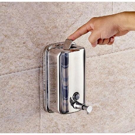 Lot de 3 distributeurs de savon 1 litre - inox anti-vandalisme avec bouton poussoir et niveau visible_2