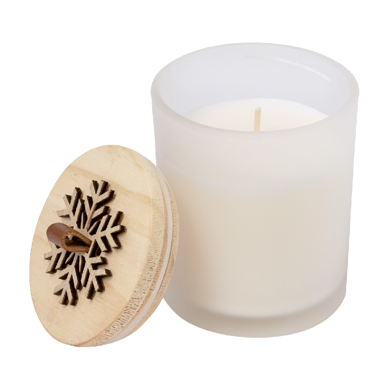 Bougie Noël - cire parfumée vanille - verre avec couvercle bois décor flocons - 325 gr_2