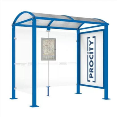 Station Bus Voûte avec Bardage de Fond et Vitrine Horaire - 2500 mm ou 5000 mm - Profondeur 1600 mm - Hauteur sous toiture 2500 mm_2