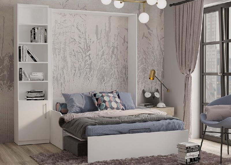 Composition lit escamotable blanc mat Dynamo Sofa - canapé accoudoirs - bibliothèque 140x200 cm_2