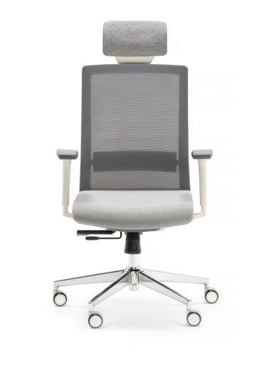 Fauteuil de bureau NICE avec têtière tapissée, accoudoirs 3D réglables et structure blanche - Référence 6428 FR206_2