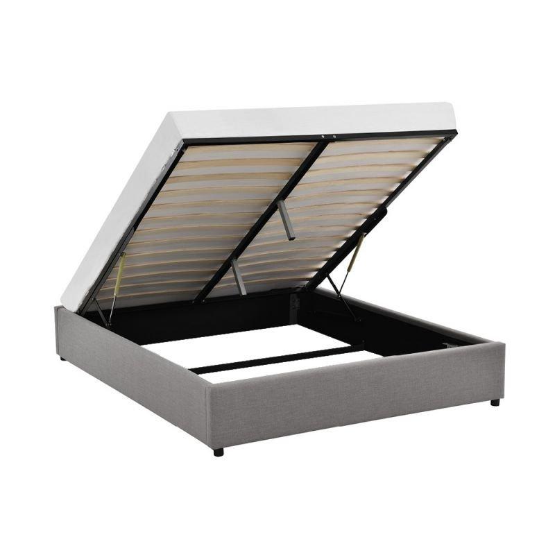 Lit coffre Dorres 140x190 cm - sommier relevable avec grand rangement - revêtement tissu gris clair_2
