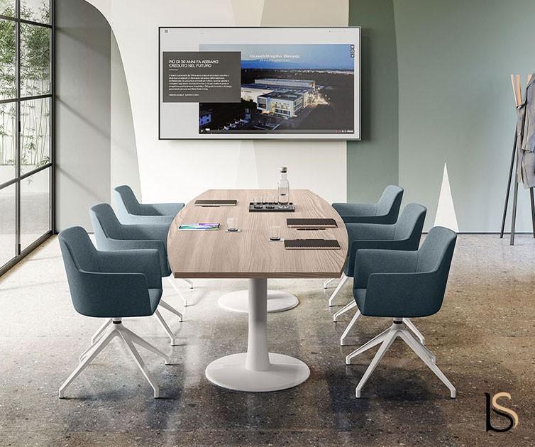 Table de réunion forme tonneau IDEA - Quadrifoglio - Argent Ral 9006, Wenge_2