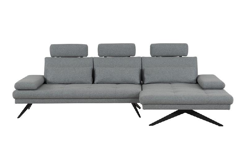 Canapé d'angle Fernie - méridienne droite, double profondeur, têtières, tissu gris - 296 x 179 cm_2