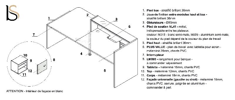 Grande banque d'accueil d'angle Valde - MDD - Blanc, Blanc brillant, Droite_2